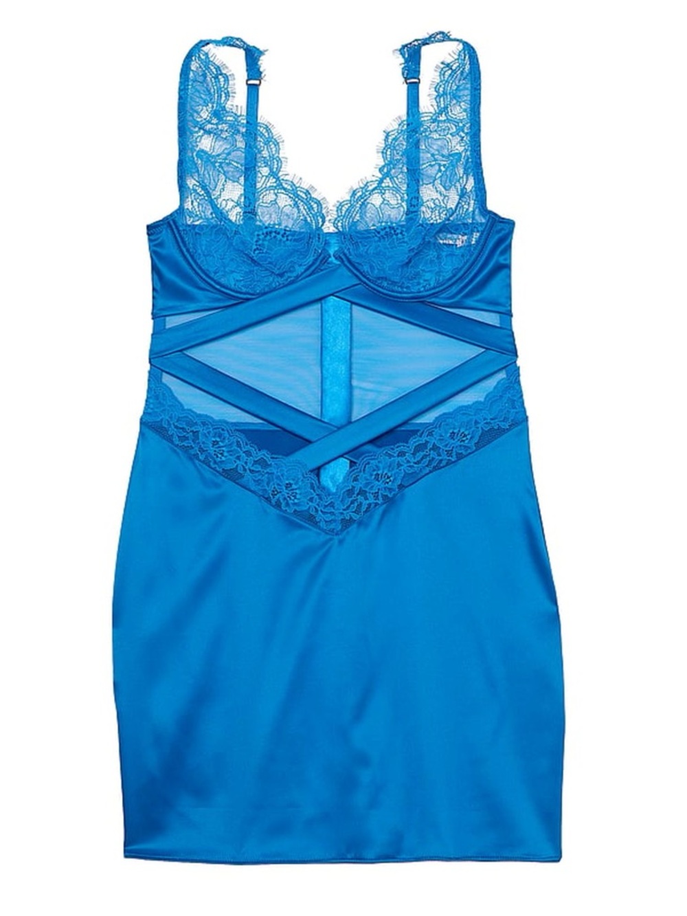 NWOT Victoria’s Secret Shocking Blue Lace Strappy Slip Dress Size Large